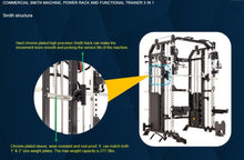 Load image into Gallery viewer, Commercial Smith Machine Power Rack and Functional Trainer 3 In 1
